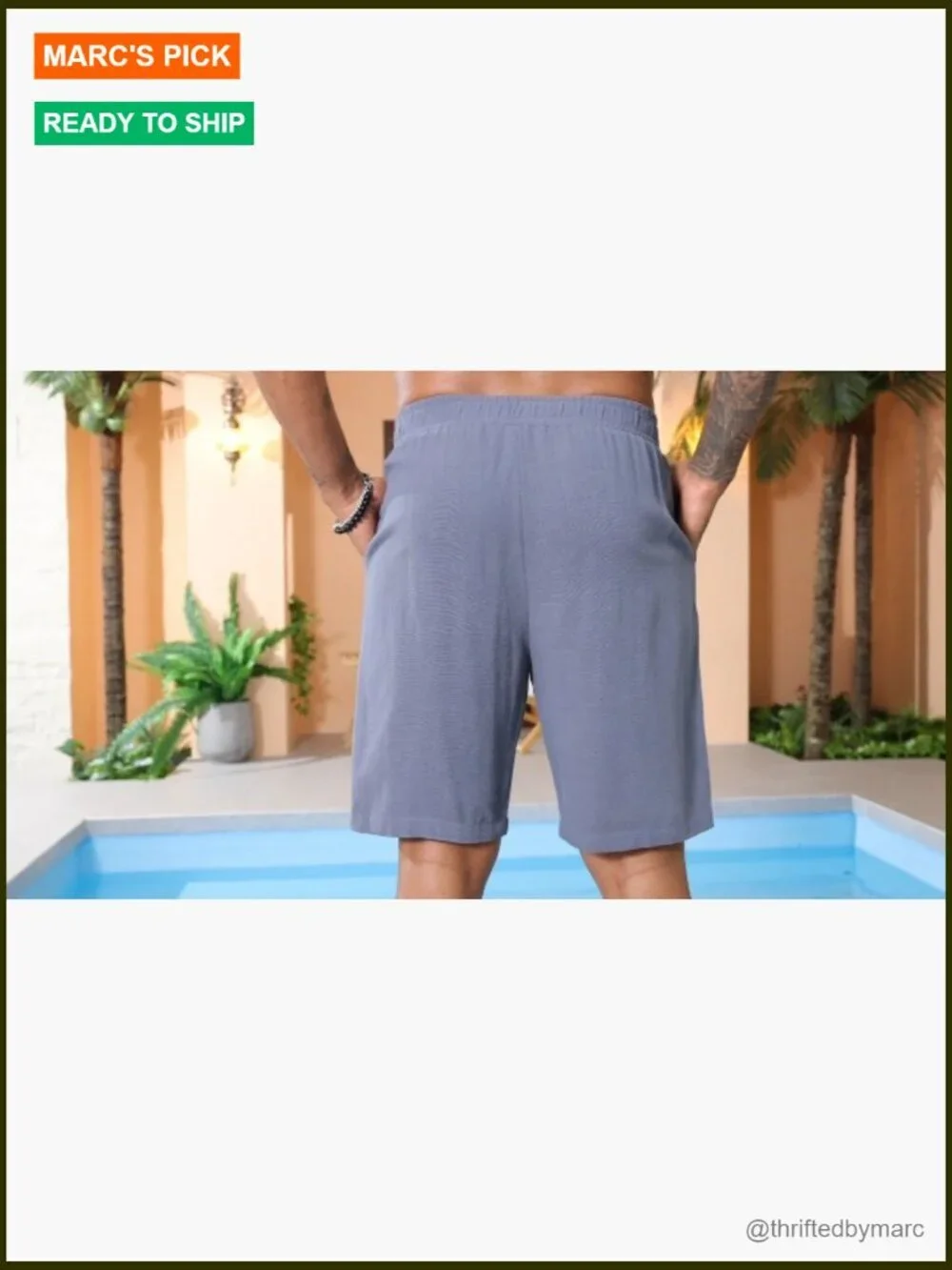 Men's Big & Tall Linen Bermuda Shorts, Elastic Waist Flat Front Summer Casual